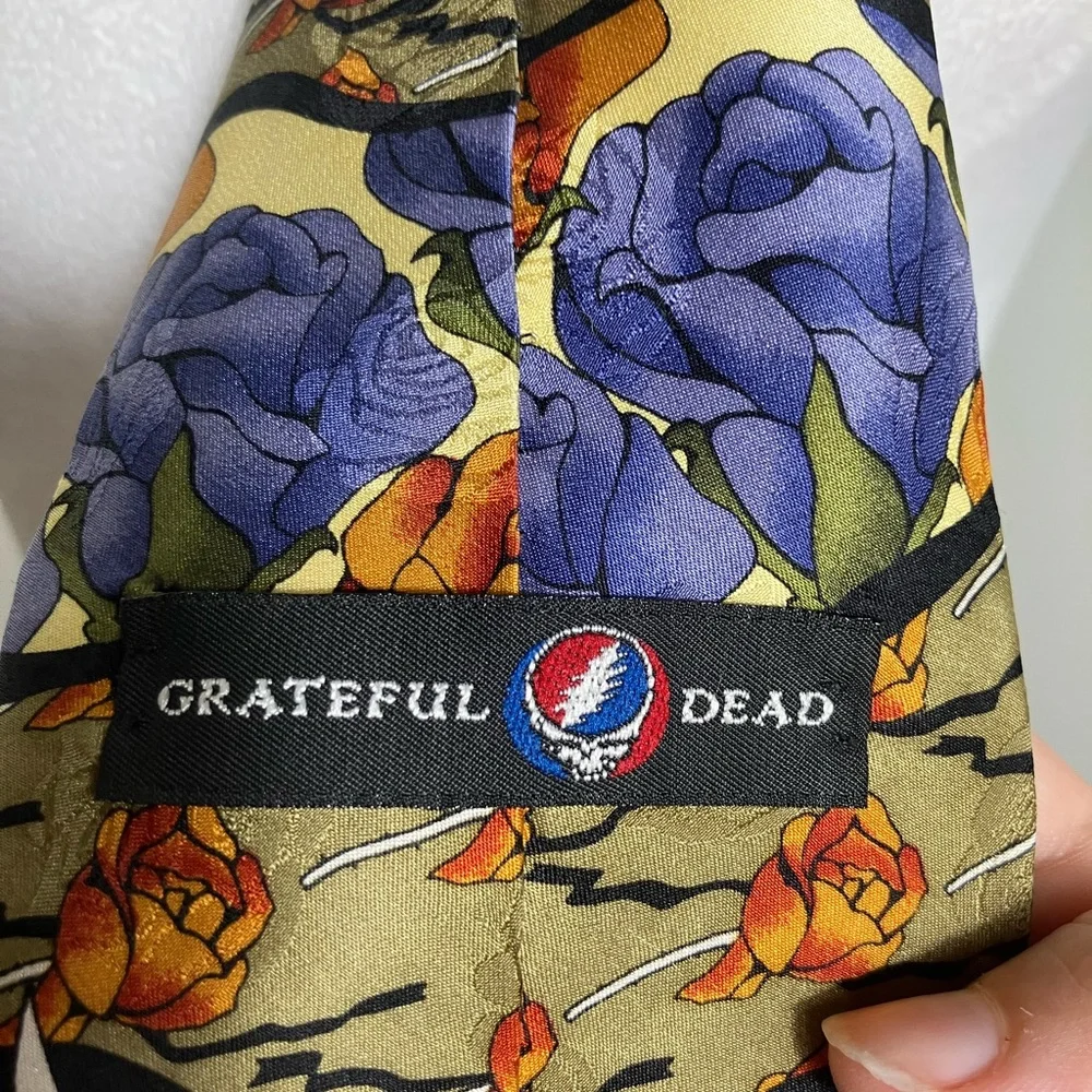 greatful Dead Tie 100% Silk‎ Roses Blue/green/orange Band Necktie